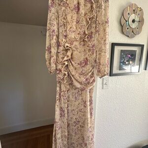 Floral Maxi Dress in Cream and Purple